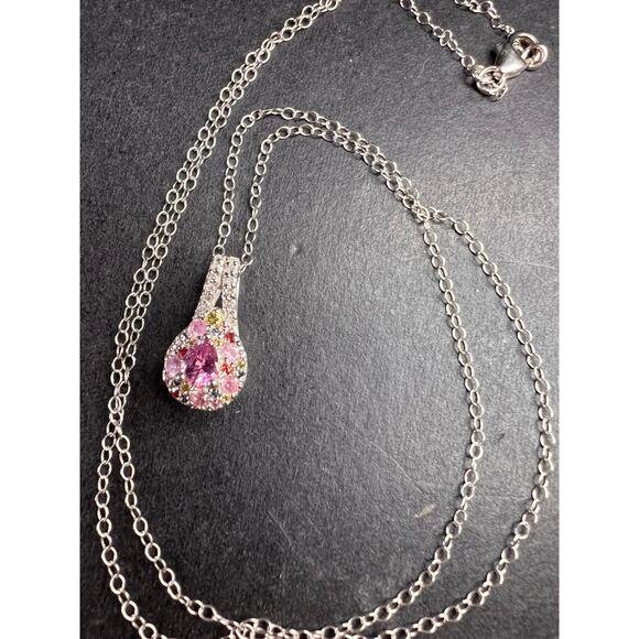 NEW purple multi sapphire sterling silver pendant and chain - Picture 7 of 15